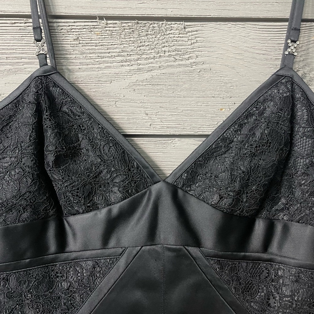Laundry Black Satin Lace Bodycon Formal Mini Dress Crystal Accent 6 Summer LBD - Picture 5 of 14